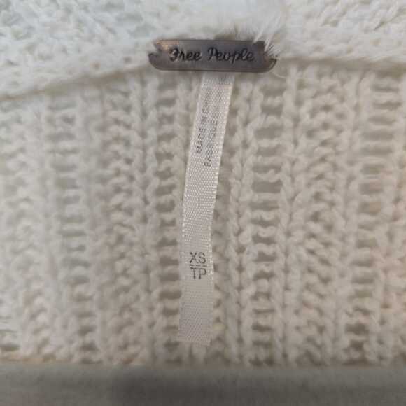 Free People Duster Vest Size XS Ivory Sloppy Pocket Cotton Linen Open Knit Boho - Picture 7 of 8